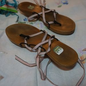 Mohop Wooden Ribbon Heeled Sandals